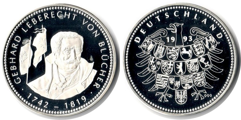  Deutschland Medaille 1993 FM-Frankfurt Feingewicht: ca.20g Silber PP Gebhard Leberecht v Blücher   