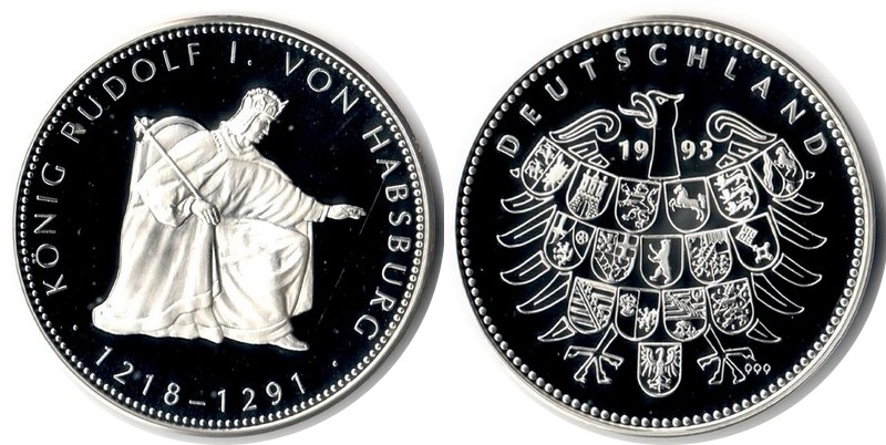  Deutschland Medaille 1993 FM-Frankfurt Feingewicht: ca.20g Silber PP  Rudolf I. von Habsburg   