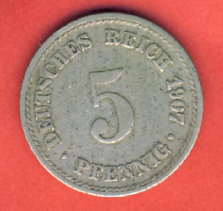  Kaiserreich 5 Pfennig 1907 A   
