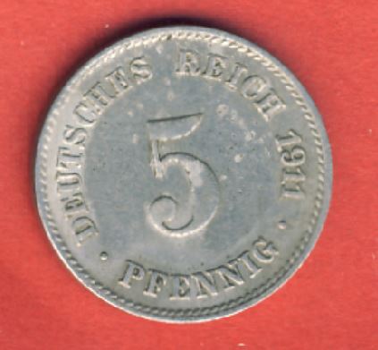 Kaiserreich 5 Pfennig 1911 J   