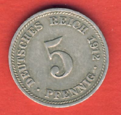  Kaiserreich 5 Pfennig 1912 D   