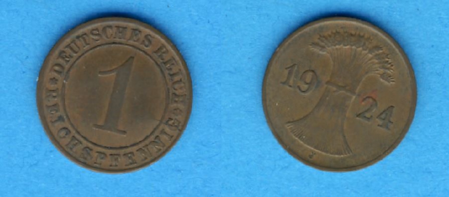  Weimarer Republik 1 Reichspfennig 1924 J   