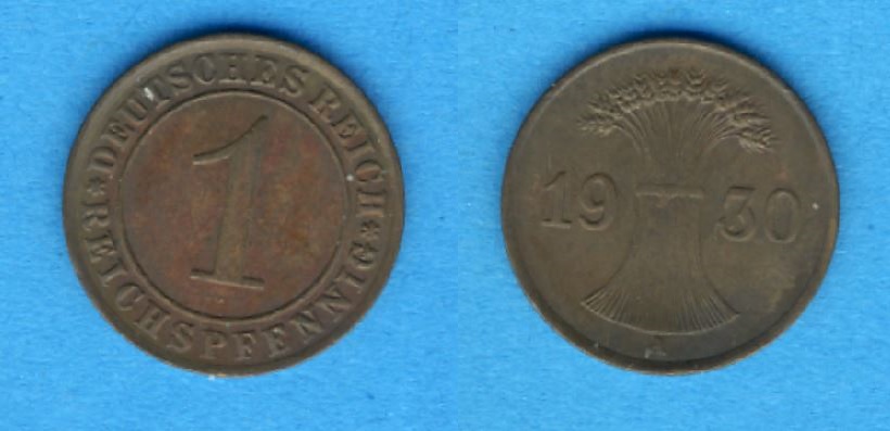  Weimarer Republik 1 Reichspfennig 1930 A   