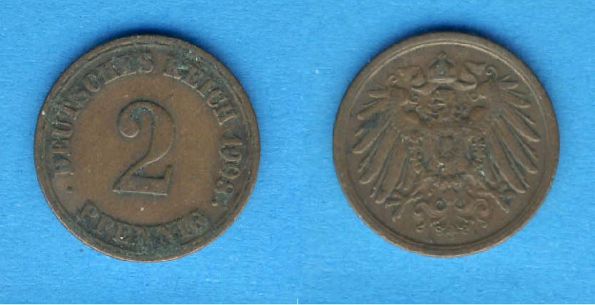  Kaiserreich 2 Pfennig 1908 A   