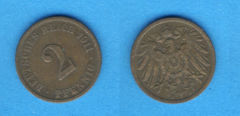  Kaiserreich 2 Pfennig 1911 J   