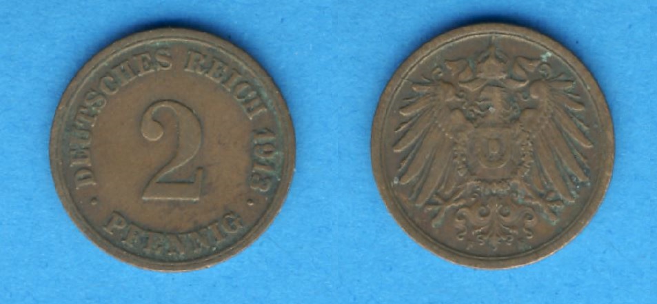  Kaiserreich 2 Pfennig 1913 F   