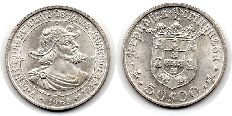 Portugal  50 Escudos  1968  FM-Frankfurt  Feingewicht: 11,7g Silber  vorzüglich   
