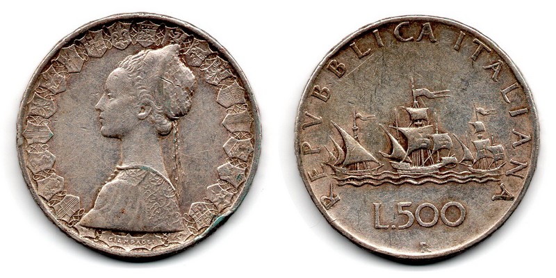  Italien 500 Lire 1958  FM-Frankfurt  Feingewicht: 9,18g Silber sehr schön   