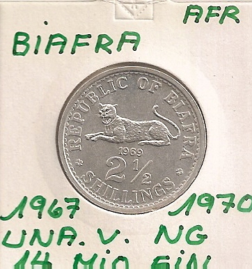  Biafra 2 1/2 Schillings 1969 KM # 4 SELTEN   