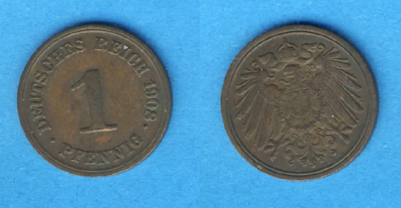  Kaiserreich 1 Pfennig 1908 D   