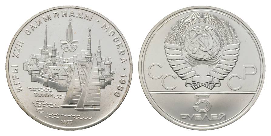  Russland, 5 Rubel 1977 Olympische Spiele, Ag   