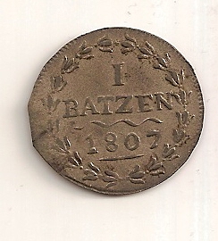  1 Batzen 1807 Schweiz - Aargau HMZ 2-32 Zainende   