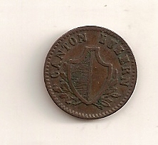  1 Rappen 1844 Schweiz - Canton Luzern  Erhaltung! schöne Patina   