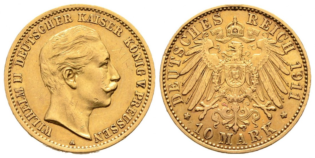 PEUS 8180 Kaiserreich - Preußen 3,58 g Feingold. Wilhelm II. (1888 - 1918) 10 Mark GOLD 1911 A Sehr schön +