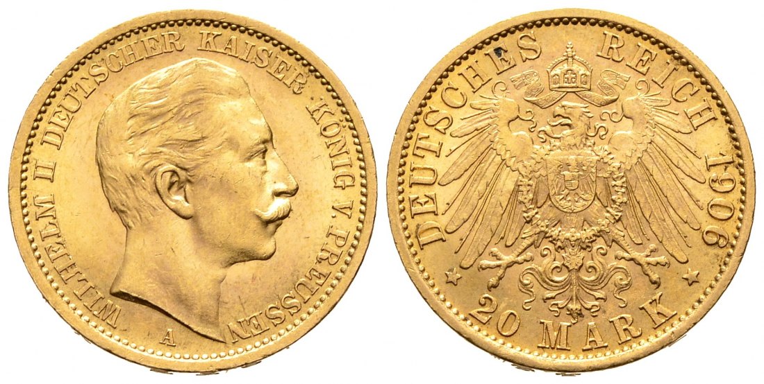 PEUS 8181 Preußen - Kaiserreich 7,17 g Feingold. Wilhelm II. (1888 - 1918) 20 Mark GOLD 1906 A Sehr schön +