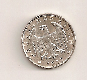  1 Reichsmark 1925 F Deutsches Reich vz   