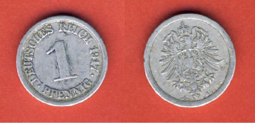  Kaiserreich 1 Pfennig 1917 A Alu   