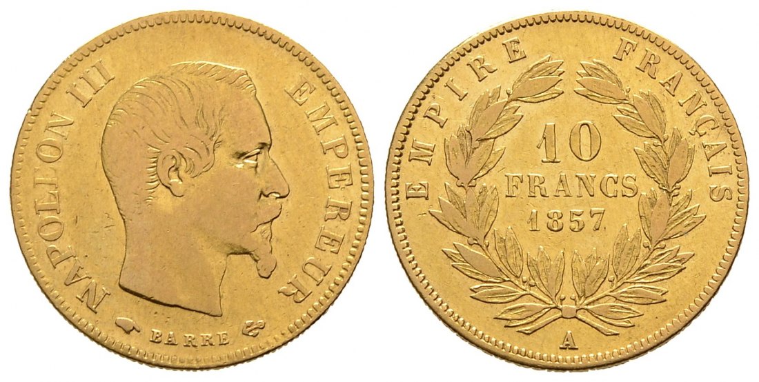 PEUS 8184 Frankreich 2,90 g Feingold. Napoleon III. 10 Francs GOLD 1857 A Sehr schön
