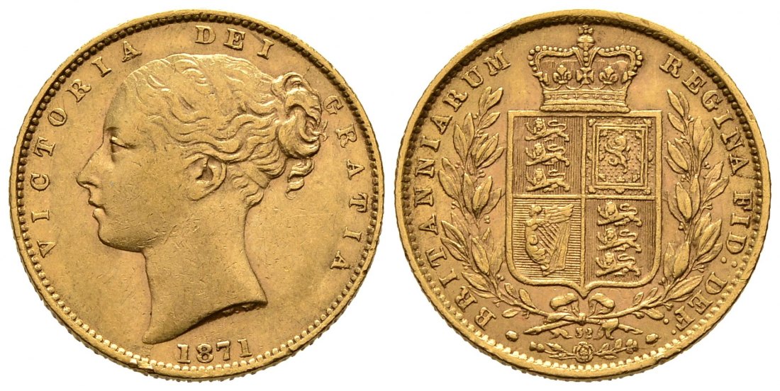 PEUS 8185 Grossbritannien 7,32 g Feingold. Wappen mit Stempel # 32. Victoria (1837 - 1901) Sovereign GOLD 1871 Sehr schön