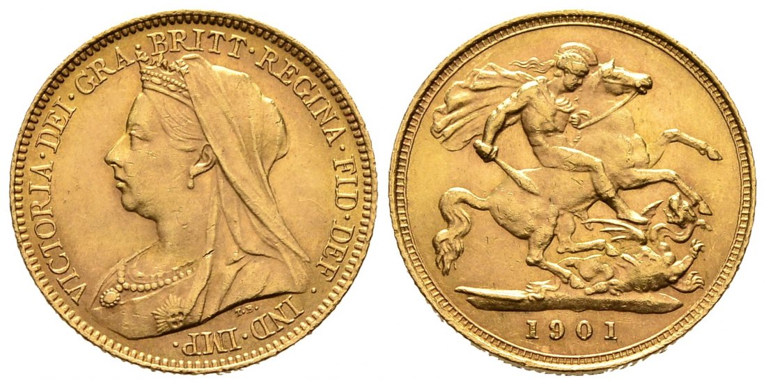 PEUS 8187 Großbritannien 3,66 g Feingold. Witwenschleier Victoria (1837 - 1901) 1/2 Sovereign GOLD 1901 Sehr schön