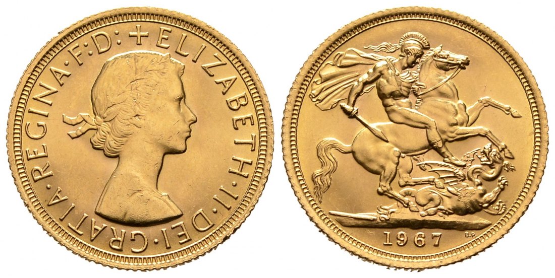 PEUS 8190 Grossbritannien 7,32 g Feingold. Elizabeth II. (1952 - heute) Sovereign GOLD 1967 Kl. Kratzer, Vorzüglich