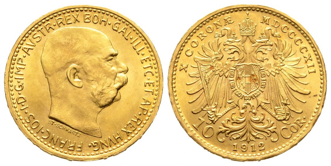 PEUS 8195 Österreich 3,05 g Feingold. Franz Joseph I. (1848 - 1916) 10 Kronen GOLD 1912 Fast Stempelglanz