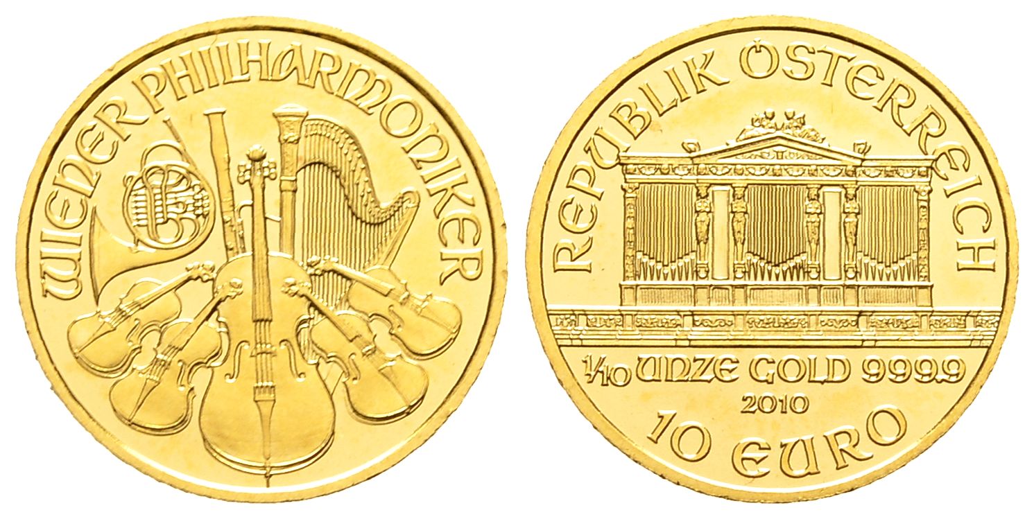 PEUS 8197 Österreich 3,11 g Feingold. Wiener Philharmoniker 10 Euro GOLD 1/10 Unze 2010 Stempelglanz