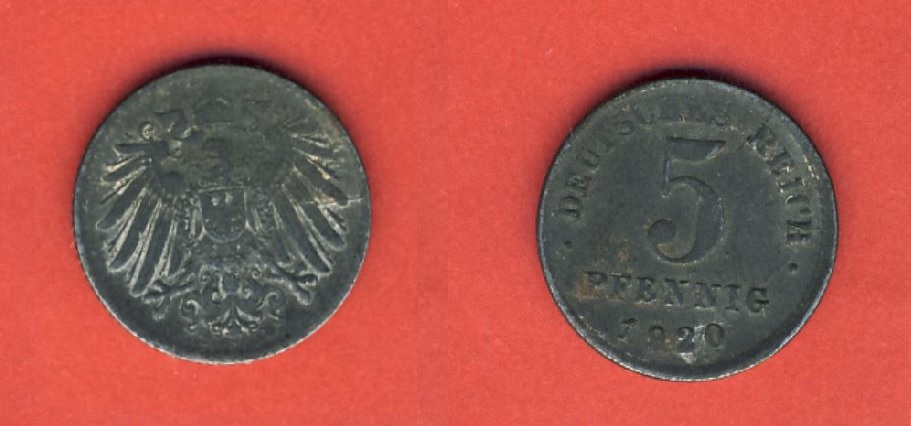  Kaiserreich 5 Pfennig 1920 D Eisen   