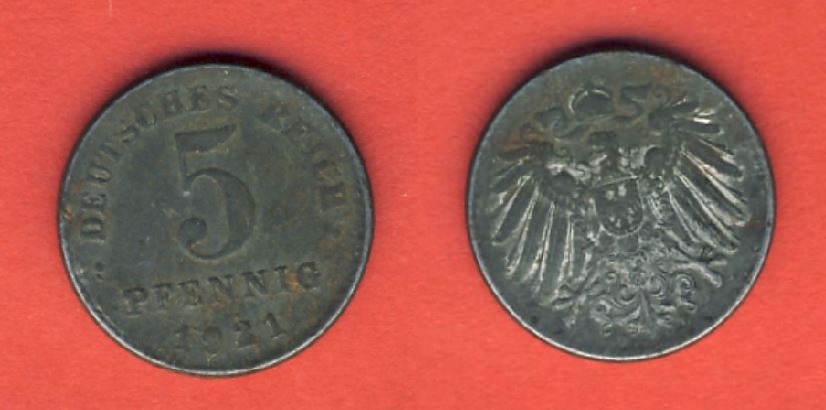  Kaiserreich 5 Pfennig 1921 D Eisen   