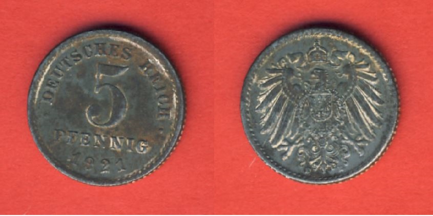  Kaiserreich 5 Pfennig 1921 E Eisen   