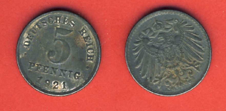 Kaiserreich 5 Pfennig 1921 G Eisen   