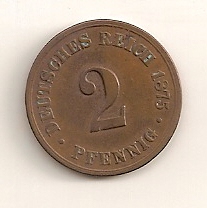  2 Pfennig 1875 B  E Deutsches Reich ss   