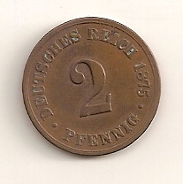2 Pfennig 1875 B E Deutsches Reich ss