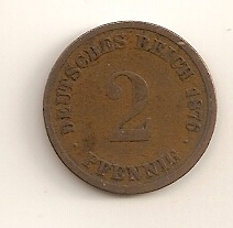  2 Pfennig 1876 C Deutsches Reich ss+   