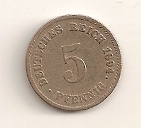  5 Pfennig 1894 G Deutsches Reich ss+   