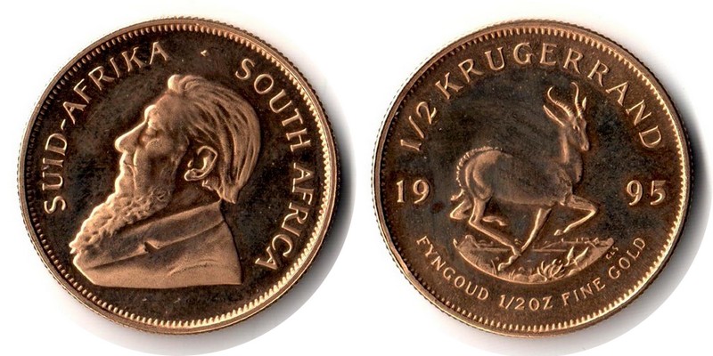 Süd Afrika MM-Frankfurt Feingewicht: 15,5g Gold 1/2 oz Krügerrand 1995 sehr schön/vz