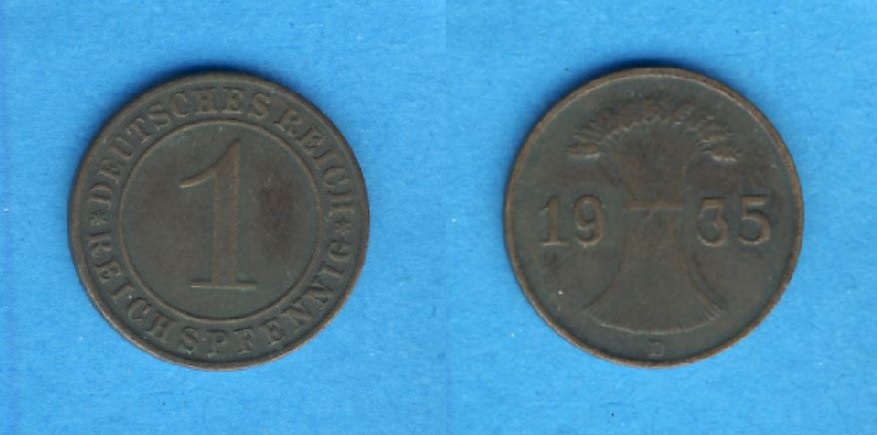  Weimarer Republik 1 Reichspfennig 1935 D   