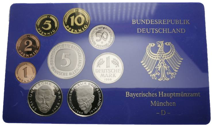  Deutschland, Kursmünzensatz, 1 Pfennig - 5 DM 1988 D   