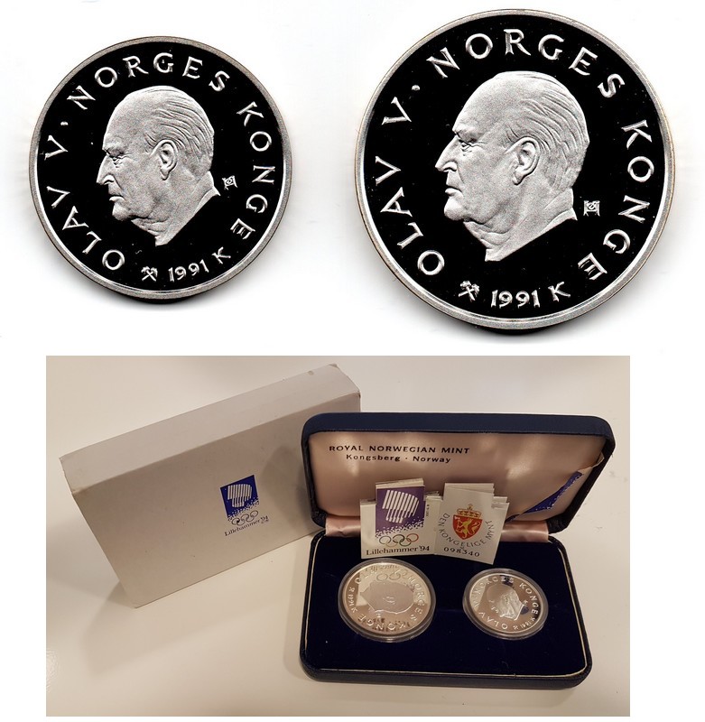  Norwegen  Münzensatz Lillehammer 1991  FM-Frankfurt  Feingewicht: 46,65g  Silber   PP   