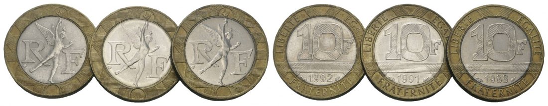  Frankreich, 10 Francs 1988/ 1991/ 1992   