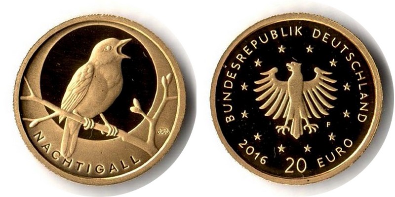 Deutschland MM-Frankfurt Feingewicht: 3,88g Gold 20 Euro Nachtigall 2016 F stg