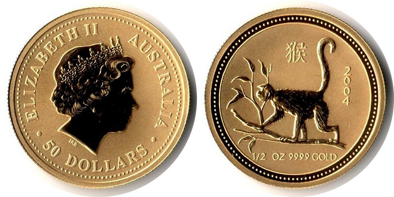 Australien MM-Frankfurt Feingewicht: 15,55g Gold 50 Dollar 2004 stempelglanz