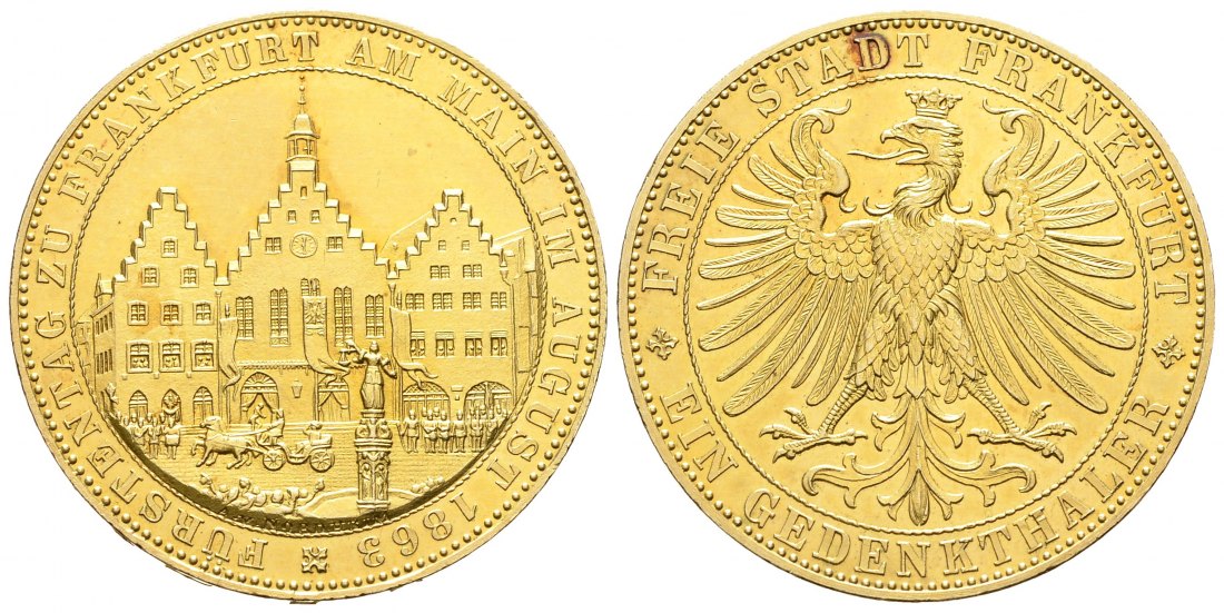PEUS 8207 Frankfurt Fürstentag - Ansicht des Römers Gedenktaler 1863 Vergoldet, vorzüglich