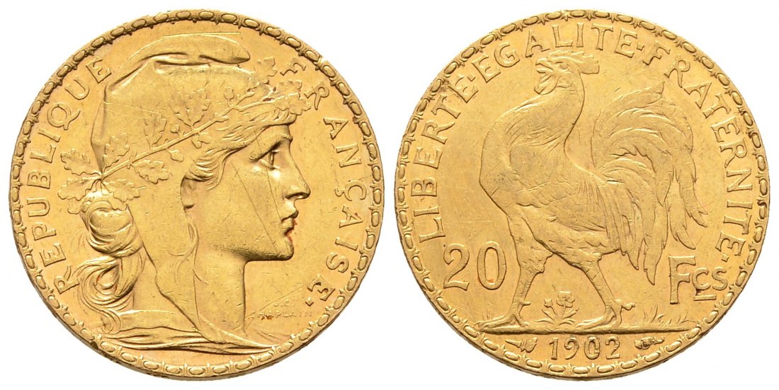 PEUS 8212 Frankreich 5,81 g Feingold. Marianne / Galischer Hahn 20 Francs GOLD 1902 A Sehr schön