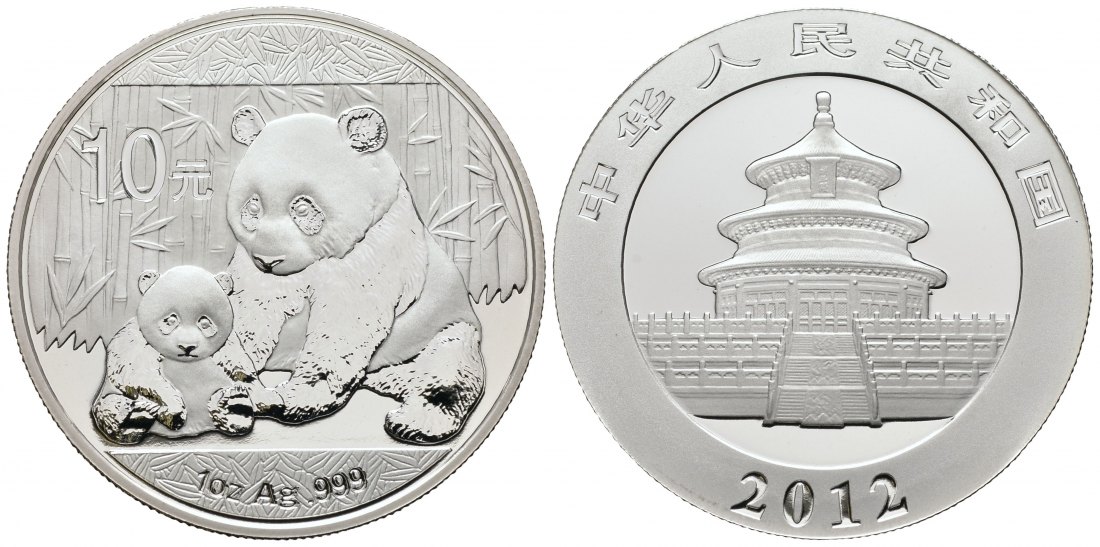PEUS 8223 China 31,1 g Silber. Panda 10 Yuan SILBER 2012 Proof (in Kapsel)