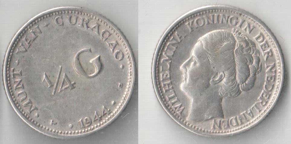  Curacao 0,25 Gulden 1944 Silber   