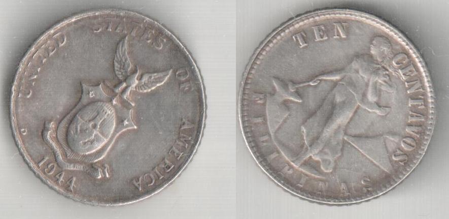  Pilippinen 10 Centavos 1944 Silber   