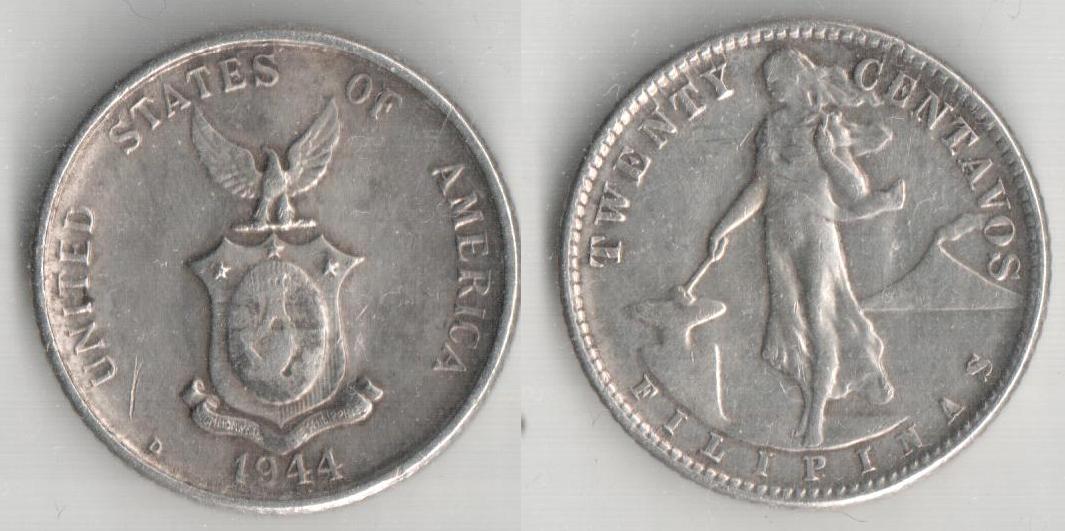  Pilippinen 20 Centavos 1944 D Silber   