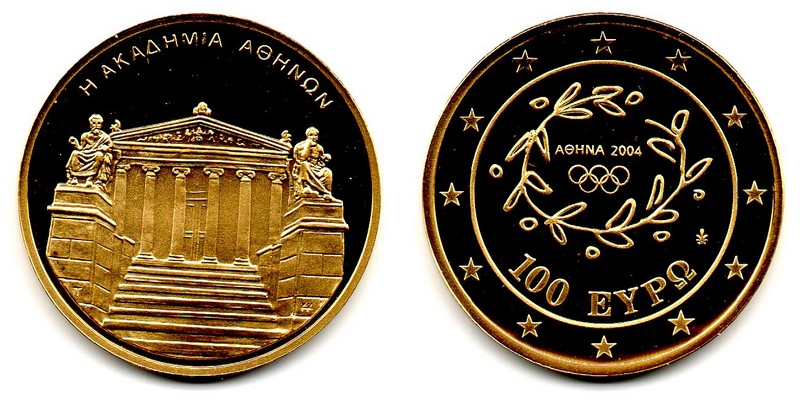 Griechenland MM-Frankfurt Feingewicht: ca. 10g Gold 100 EUR (Gedenkmünze)   Akademie 2004 PP