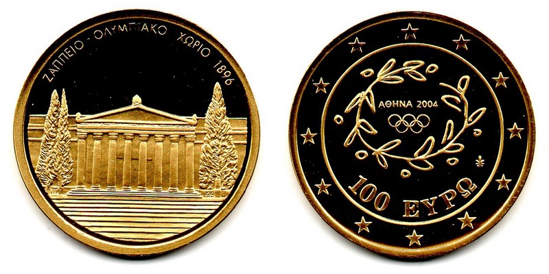 Griechenland MM-Frankfurt Feingewicht: ca. 10g Gold 100 EUR(Gedenkmünze)Zappeion 2004 PP